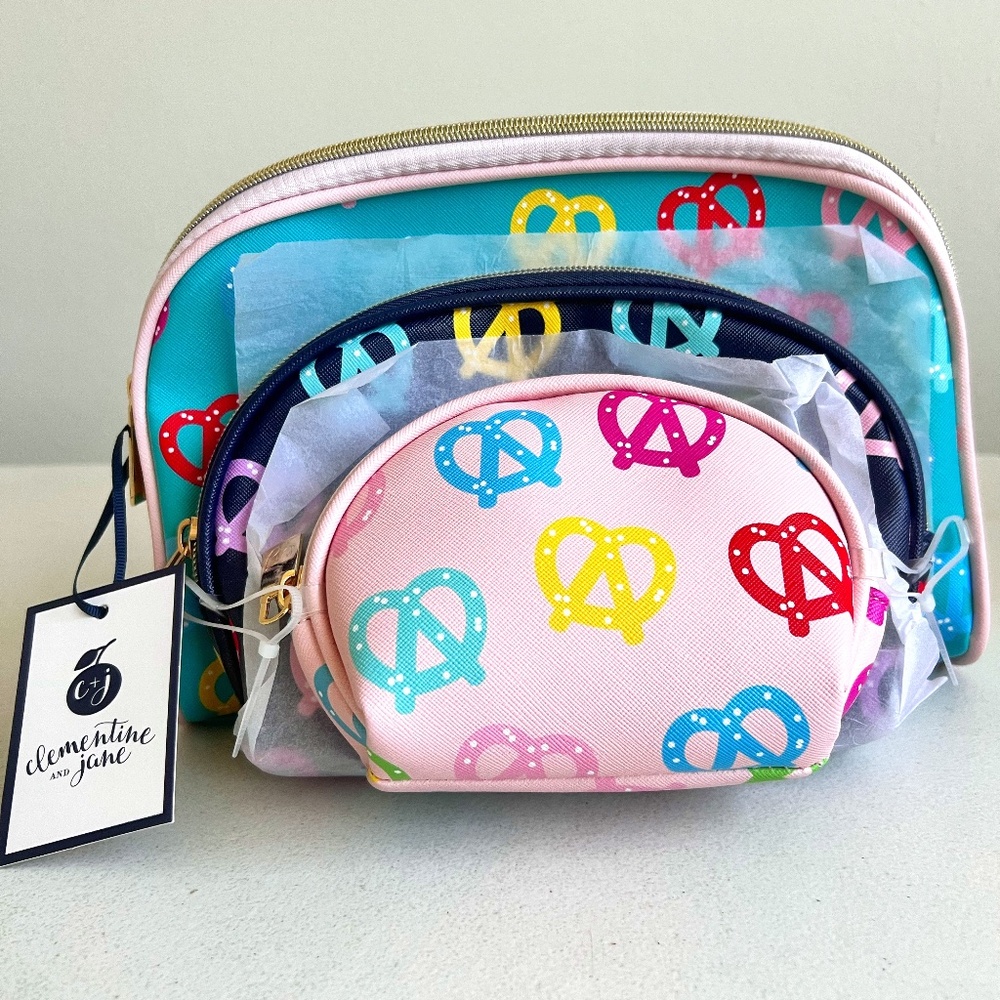 Clementine & Jane Set of 3 Pretzel Travel Cosmetics & Accessories Bags New!!